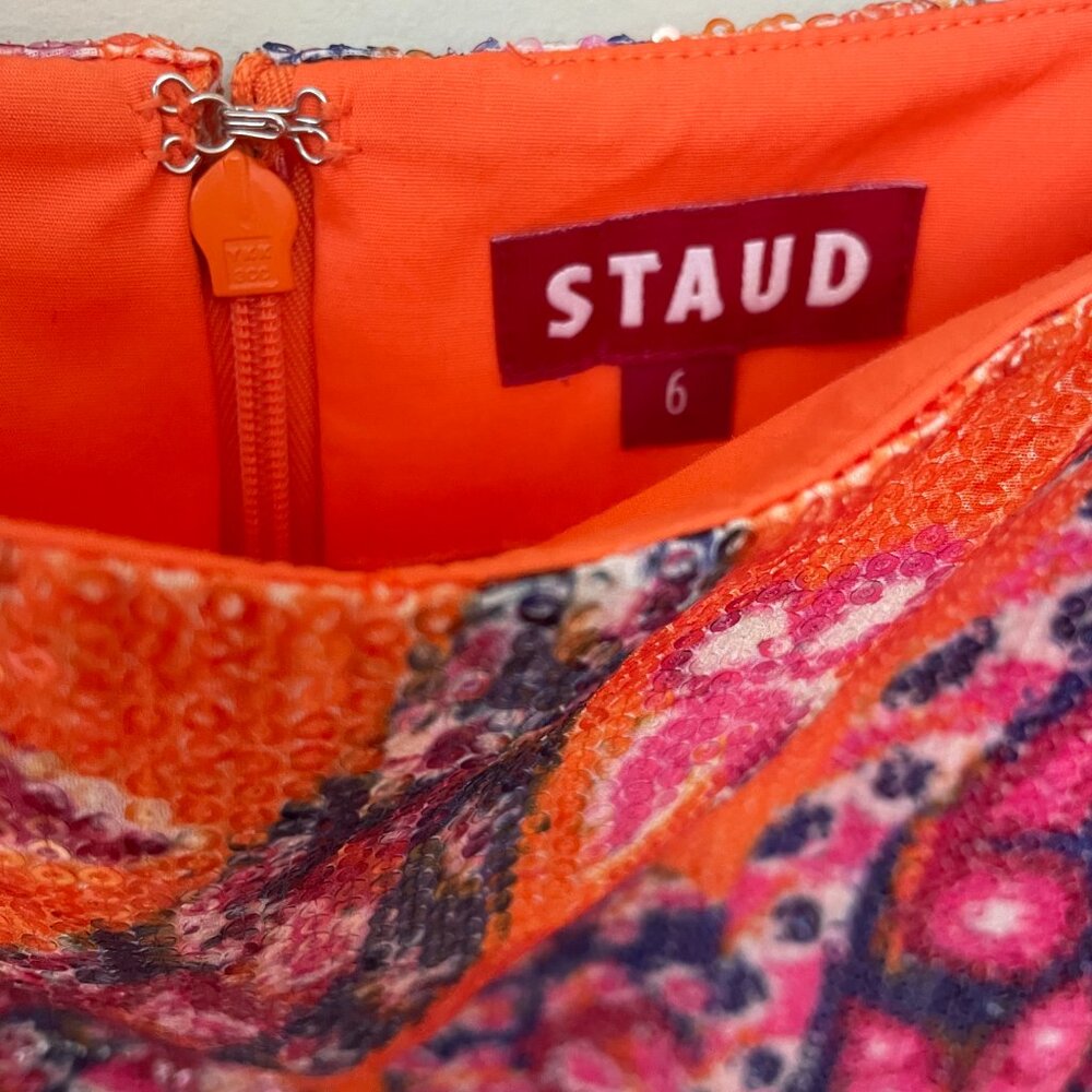 STAUD Wilde Gown - MONARCH PAISLEY - Size 6 - Orange Pink Sequin Sheer FORMAL - Picture 12 of 12